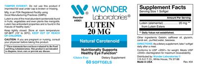 Photo of the Wonder Laboratories Lutein 20 mg label