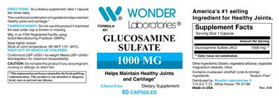 Photo of the Wonder Laboratories Glucosamine Sulfate 1000 mg label