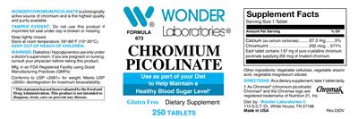 Photo of the Wonder Laboratories Chromium Picolinate label