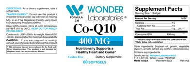 Photo of the Wonder Laboratories Co-Q10 400 mg label