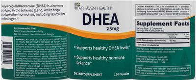 Photo of the Fairhaven Health DHEA 25 mg label