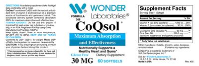 Photo of the Wonder Laboratories CoQsol 30 mg label