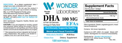 Photo of the Wonder Laboratories DHA 100 mg label