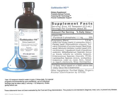 Photo of the Premier Research Labs Gallbladder-ND label