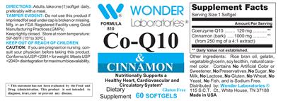 Photo of the Wonder Laboratories Co-Q10 & Cinnamon label