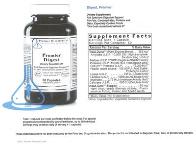 Photo of the Premier Research Labs Premier Digest label