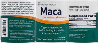Photo of the Fairhaven Health Maca for Men and Women label