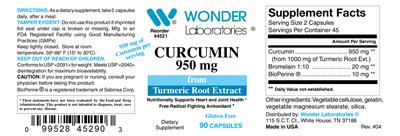 Photo of the Wonder Laboratories Curcumin 950 mg label
