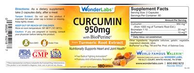 Photo of the Wonder Labs Curcumin 950 mg with BioPerine label