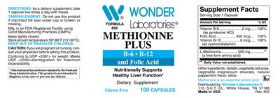 Photo of the Wonder Laboratories Methionine Plus label