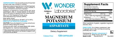 Photo of the Wonder Laboratories Magnesium Potassium Aspartate label