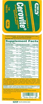 Photo of the Rugby Advanced Formula Cerovite label