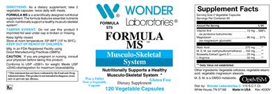 Photo of the Wonder Laboratories Formula MS label