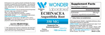 Photo of the Wonder Laboratories Echinacea Angustifolia Root 350 mg label