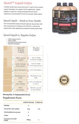 Photo of the Qunol Liquid CoQ10 100 mg Orange Pineapple Flavor label