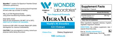 Photo of the Wonder Laboratories MigraMax label