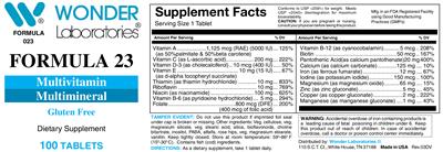 Photo of the Wonder Laboratories Formula 23 label