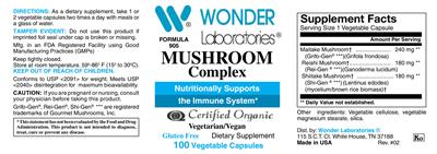 Photo of the Wonder Laboratories Mushroom Complex label