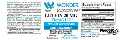 Photo of the Wonder Laboratories Lutein 20 mg FloraGLO label