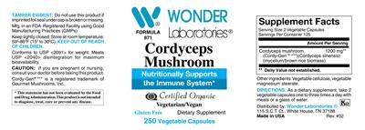 Photo of the Wonder Laboratories Cordyceps Mushroom label