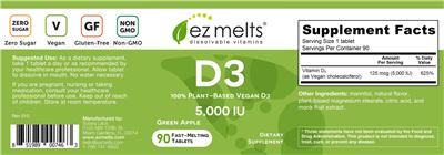 Photo of the EZ Melts D3 5,000 IU Green Apple label