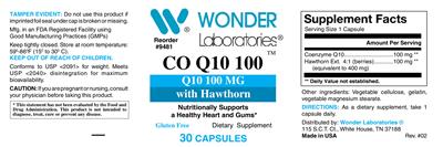 Photo of the Wonder Laboratories Co Q10 100 100 mg label