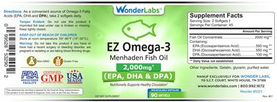 Photo of the Wonder Labs EZ Omega-3 2,000 mg label