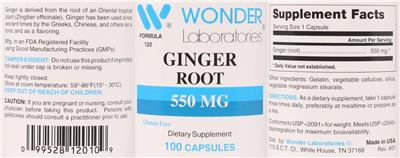 Photo of the Wonder Laboratories Ginger Root 550 mg label