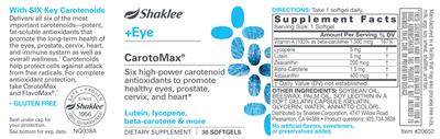Photo of the Shaklee +Eye CarotoMax label