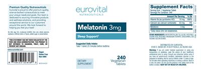 Photo of the Eurovital Nutraceuticals Melatonin 3 mg label