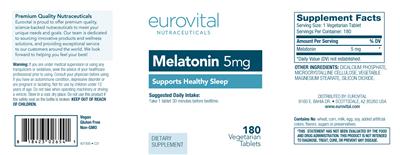 Photo of the Eurovital Nutraceuticals Melatonin 5 mg label