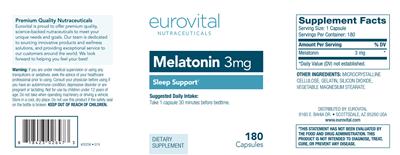 Photo of the Eurovital Nutraceuticals Melatonin 3 mg label