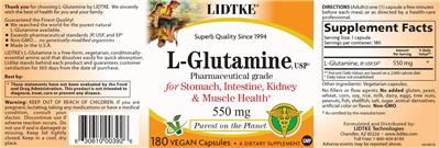 Photo of the Lidtke L-Glutamine 550 mg label
