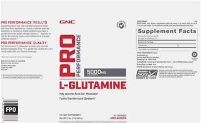 Photo of the GNC Pro Performance L-Glutamine Unflavored label