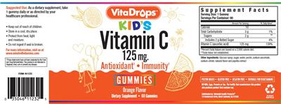 Photo of the VitaDrops Kid's Vitamin C 125 mg Gummies Orange Flavor label
