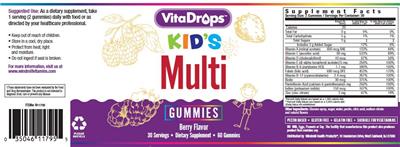 Photo of the VitaDrops Kid's Multi Gummies Berry Flavor label