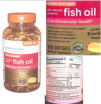 Photo of the Simply Right Triple Strength All Natural Enteric Fish Oil label