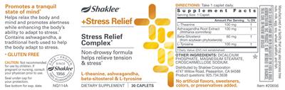 Photo of the Shaklee +Stress Relief Stress Relief Complex label