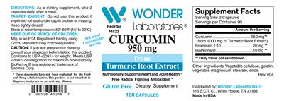 Photo of the Wonder Laboratories Curcumin 950 mg label