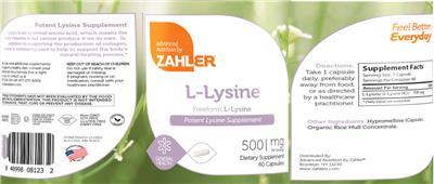 Photo of the Advanced Nutrition by Zahler L-Lysine 500 mg label