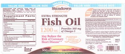 Photo of the Sundown Naturals Extra Strength Fish Oil 1200 mg label