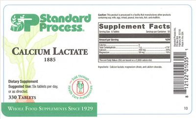 Photo of the SP Standard Process Calcium Lactate label