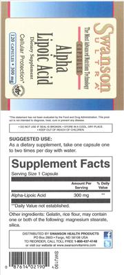 Photo of the Swanson Ultra Alpha Lipoic Acid 300 mg label