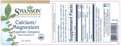 Photo of the Swanson Premium Brand Calcium/Magnesium (Aspartate Complex) label