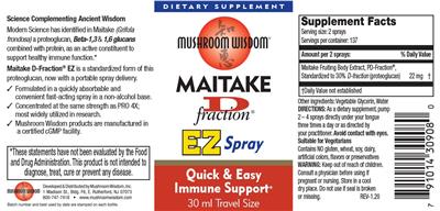 Photo of the Mushroom Wisdom Maitake D Fraction EZ Spray label
