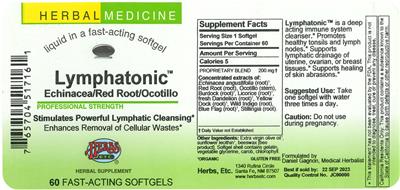 Photo of the Herbs, Etc. Lymphatonic label