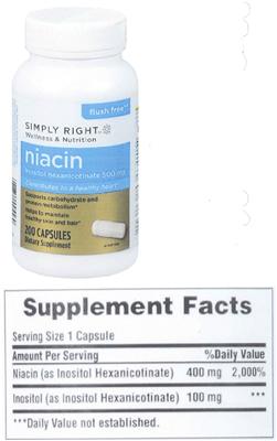 Photo of the Simply Right Niacin Inositol Hexanicotinate 500 mg label