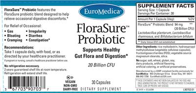 Label of FloraSure Probiotic 20 Billion CFU
