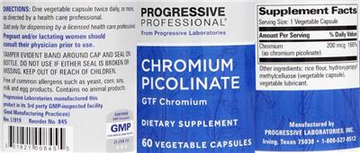 Photo of the Progressive Professional from Progressive Laboratories Chromium Picolinate label