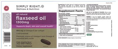 Photo of the Simply Right All Natural Flaxseed Oil 1300 mg label